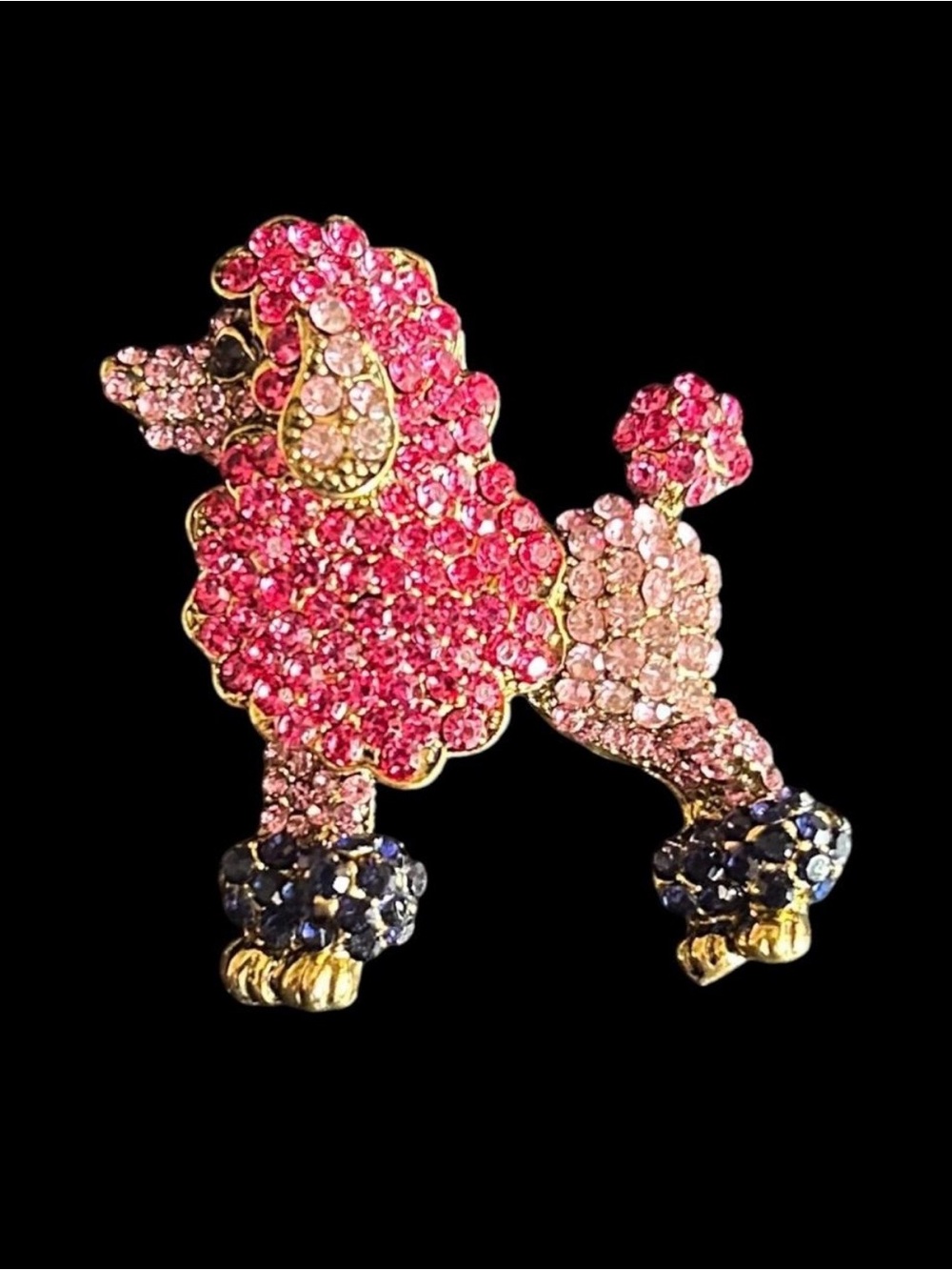 Pink Poodle Dog Brooch With Sparkling Crystal Accent